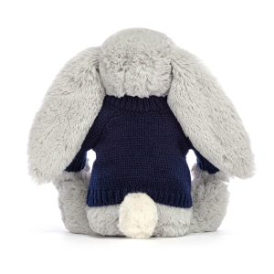 Bashful Shimmer Bunny with Personalised Navy Jumper